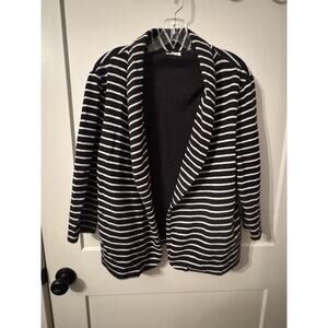 Maison Jules Striped Knit Blazer Black White Sz XL academia Coastal Old Money